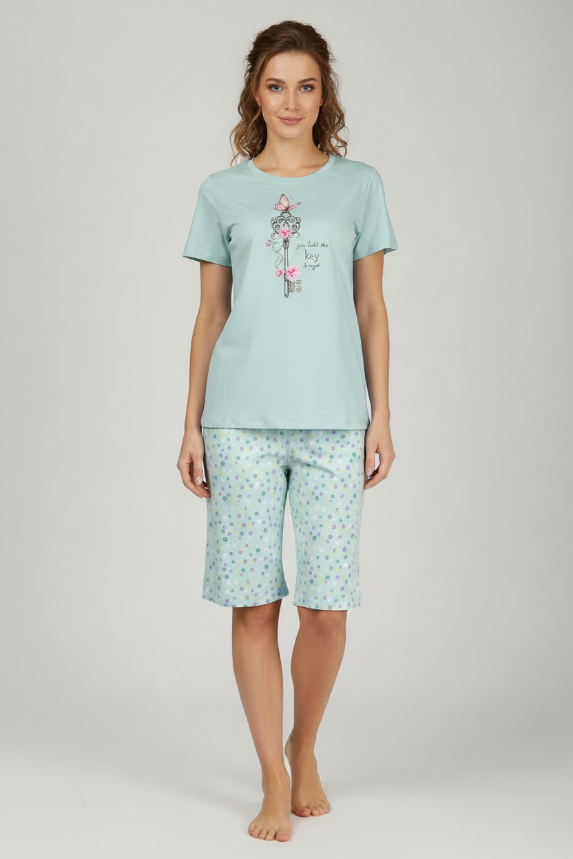 Дамска пижама с ключ - 3/4 панталони