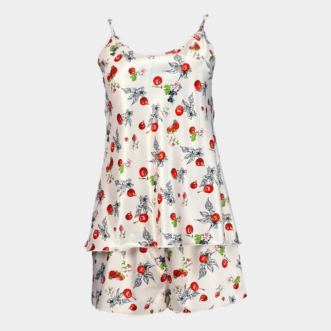 Лятна сатенена дамска пижама"Cherry morning"