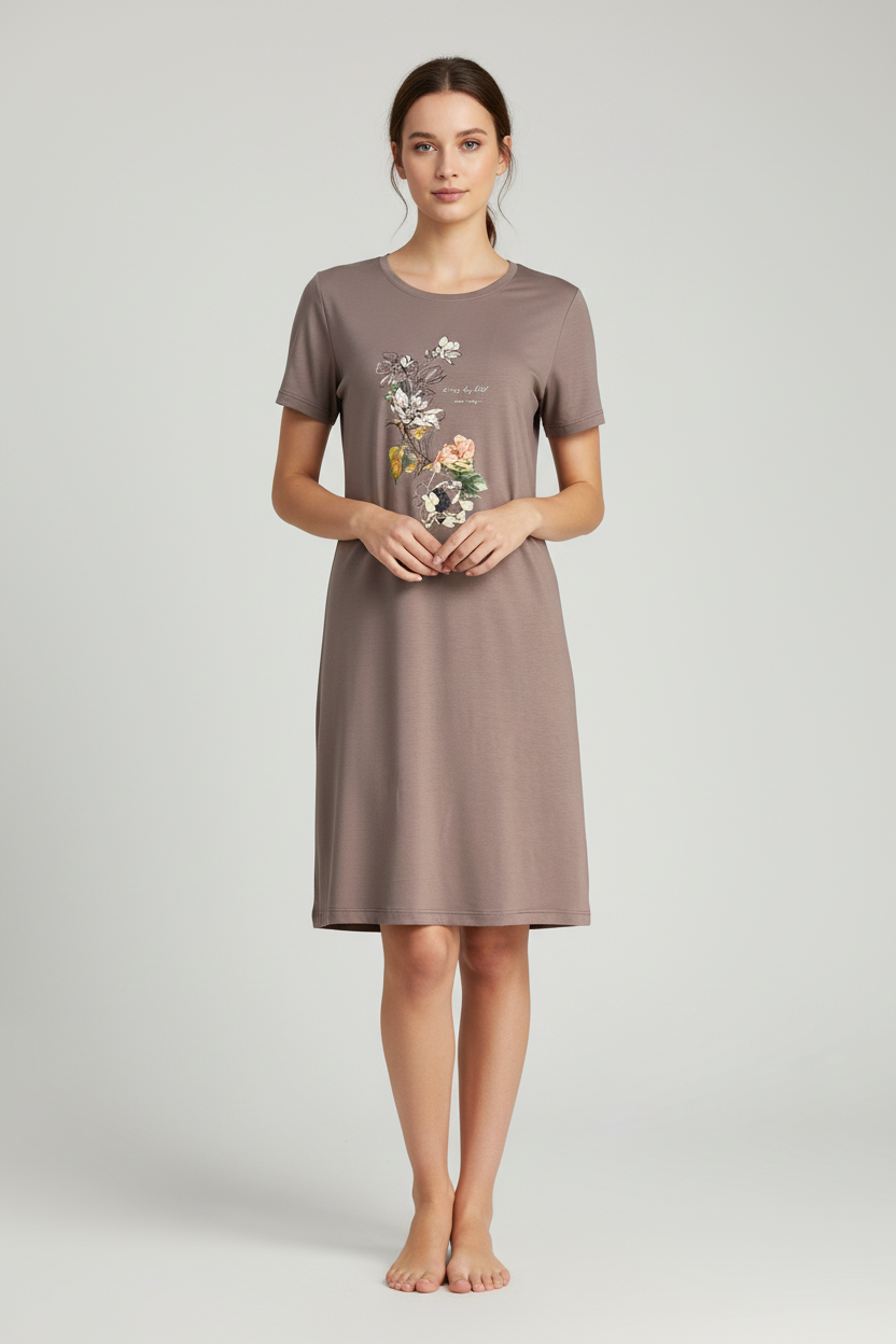 Нощница с флорален принт - над коляното