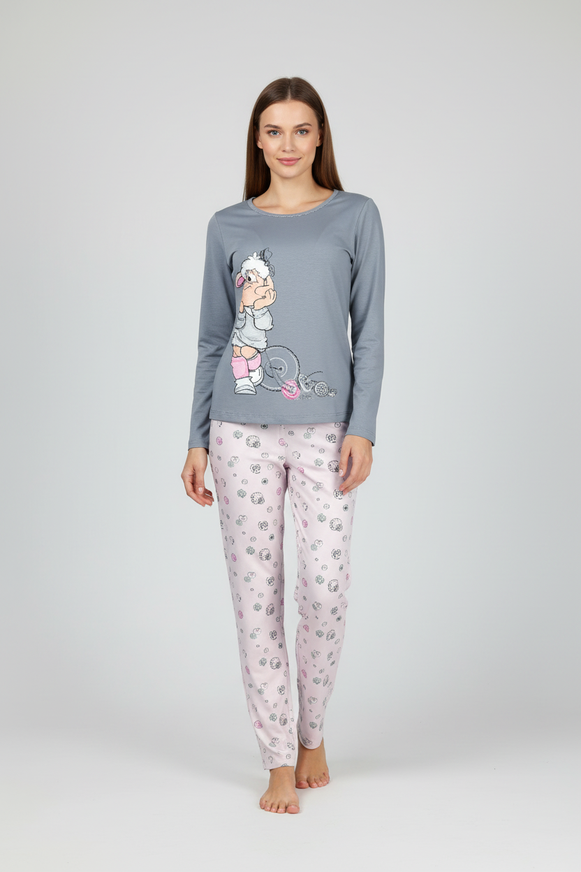 Дамска пижама сиво-розова