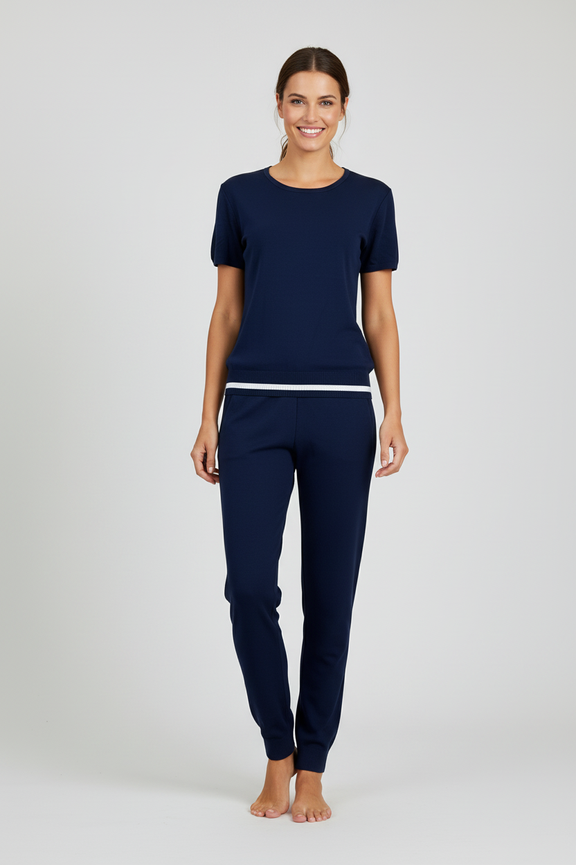 Жена в тъмносин плетен комплект - нов модел