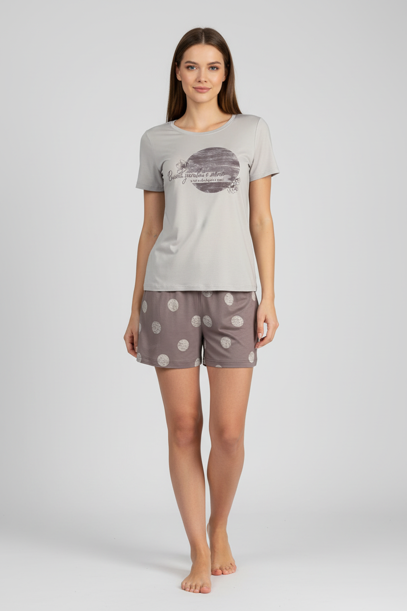 Дамска пижама сива с точки