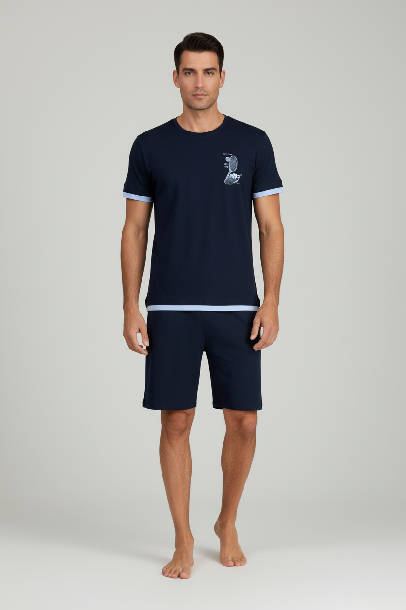 Мъжка пижама тъмносиня с тенис ракета