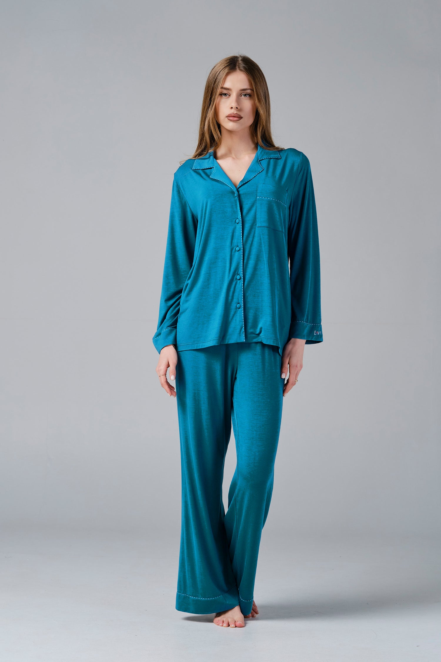 Луксозна Дамска Пижама "Love stories in petrol"