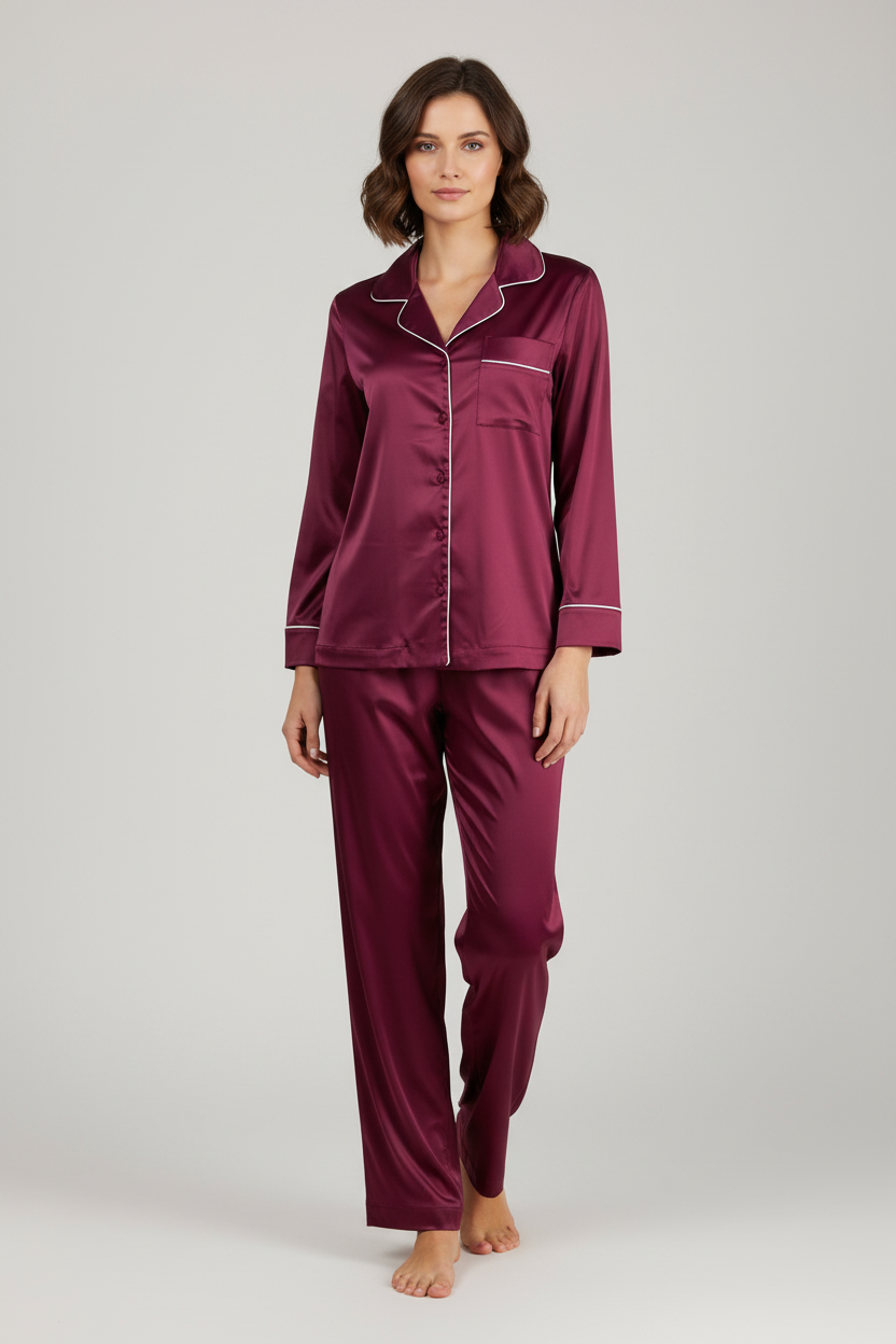 Луксозна сатенена дамска пижама Bordeaux Royale