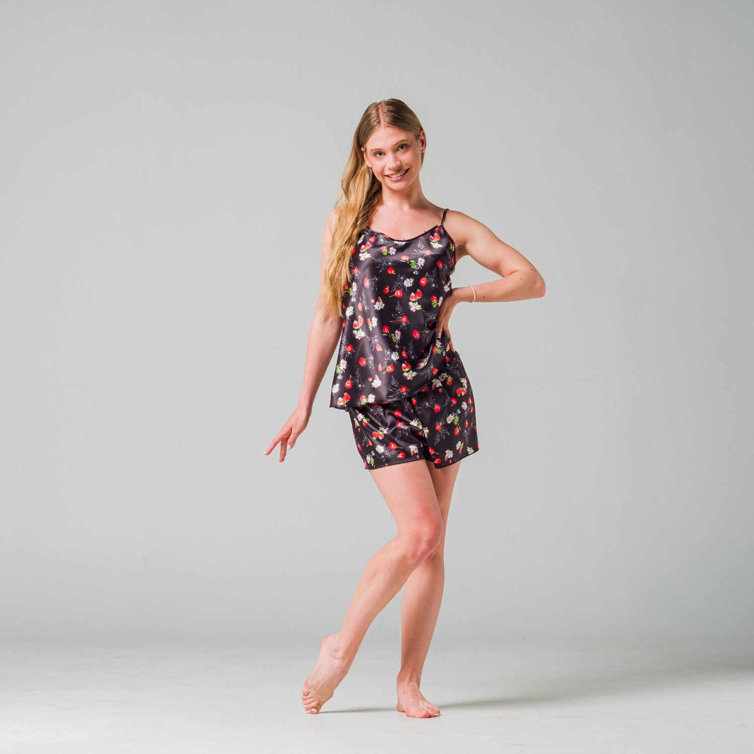 Лятна сатенена дамска пижама"Dark Cherry"