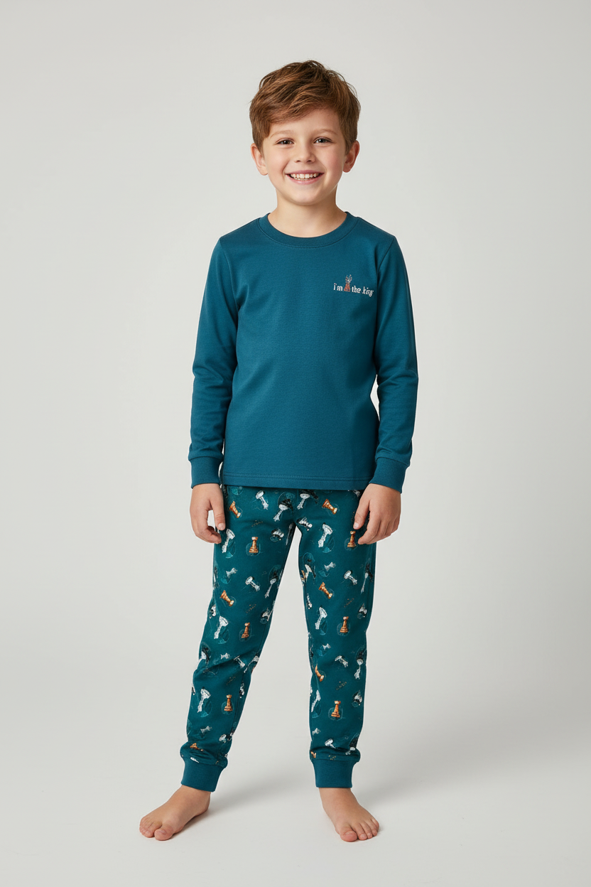 Дете с къса коса в пижама i'm the king