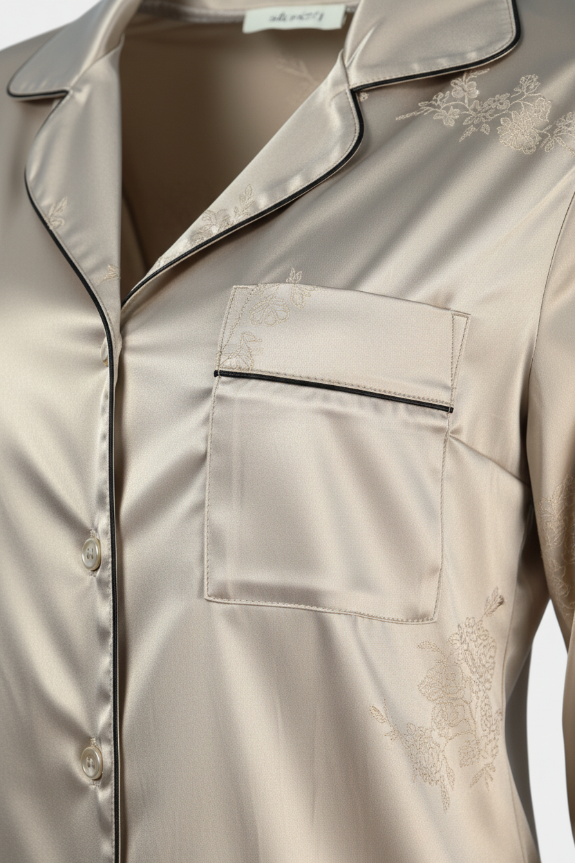 Детайл на сатенена пижама